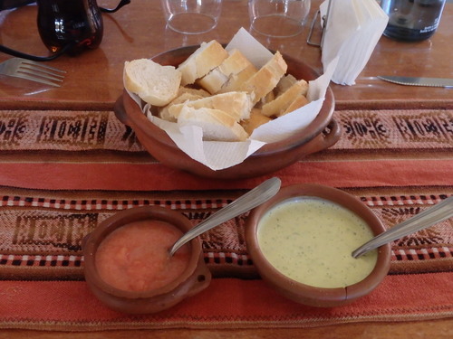 Bread (Pan) and two dips.